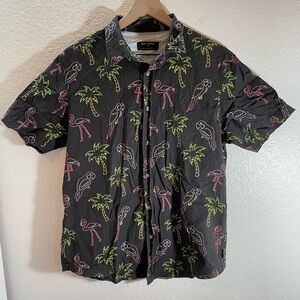 Ocean Current Men’s Tropical Neon Bird Button Up Short Size M